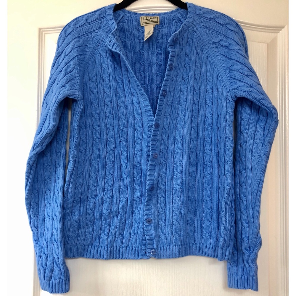 L.L. Bean Blue Cable Knit Button Up Sweater